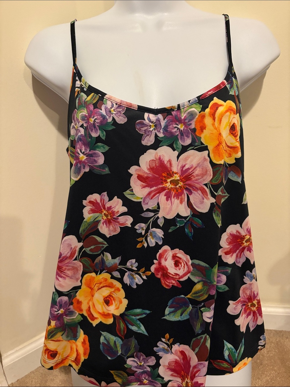 Floral Spaghetti Strap Cami - Black Multi Floral in Medium
